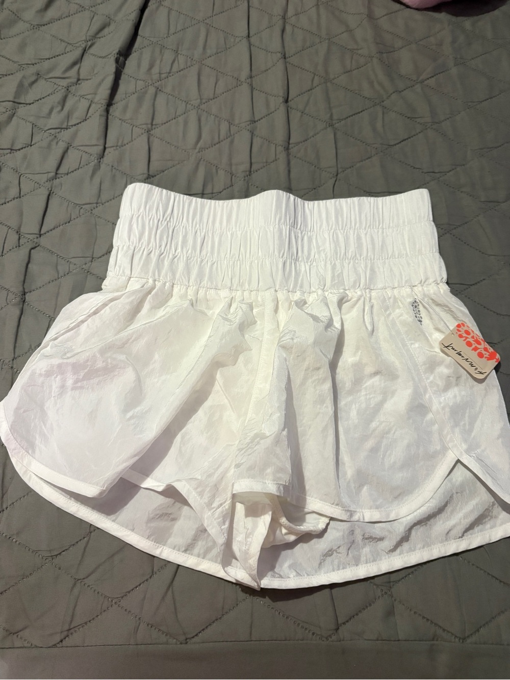 Free People White Smocked Waist Layered Athletic Shorts